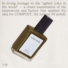 a bottle of perfume with the caption humong in english and an ad for compost