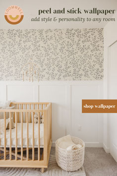 Image for Peel and Stick Wallpaper from Loomwell Home Goods on Nursery Baby Room Wall Design. Pehr Nursery Wallpaper, Nursery Feature Wallpaper, Nursery Bedroom Wallpaper, Nursery Feature Wall Wallpaper, Baby Wallpaper Gender Neutral, Wallpaper Full Nursery, Nursery Wallpaper Baby, Gender Neutral Nursery Wallpaper Baby, Neutral Minimalist Wallpaper Nursery