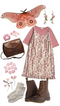 outfit inspo, cottagecore, light academia Fashion Inspo Cottagecore, Floral Cottagecore Outfits, Cottage Casual Outfit, Cottage Core Daily Outfits, Cute Goblin Core Outfits, Light Academia Pink Outfit, Cottagecore Outfits Pastel, Cottagecore Shein Finds, Fairytale Style Outfit