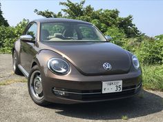 a brown car parked on the side of a road