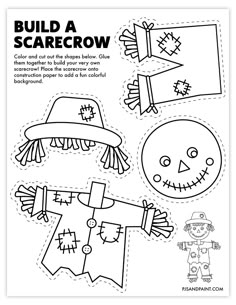 a paper cutout with the words build a scarecrow on it and an image of a