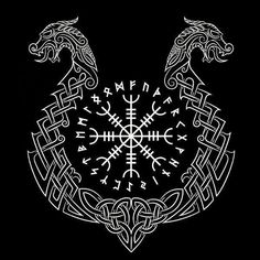 an image of a celtic design with two dragon heads on the front and one in the back