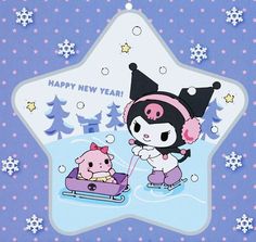 a cartoon character is pulling a pig in a sleigh on a star shaped card