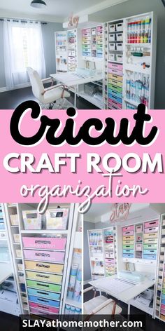 the craft room is organized and organized with lots of storage space to keep things organized