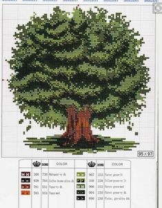 a cross stitch chart showing the size and shape of a tree