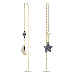 Take your ear curation into outer space with this bohemian pair of long-length pierced earrings. The mismatched chain design drips with star and moon motifs for a cool and romantic look. The gold-plated elements scintillate with clear pavé, whilst the blue crystal elements are set in a dark ruthenium plating to dial up the glamour even more. A glam look for on-trend styling. Earrings Moon, Arrow Earrings, Star And Moon, Star Blue, Moon Studs, Moon And Star, Glam Looks, Romantic Look, Online Earrings