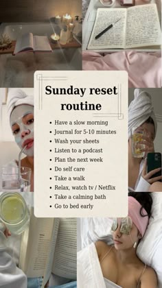 Sunday reset routine for you! / Reset day, sunday reset aesthetic wallpaper, self care, self care wallpaper, life reset checklist, reset day checklist, reset routine, life reset checklist, collage aesthetic, unday reset checklist, that girl aesthetic, that girl lifestyle #reset #sundayreset #healthyliving Reset Sunday, Sunday Rest, Morning Routine Checklist, Sunday Reset, Sunday Routine, Routine Checklist, Self Care Bullet Journal, Vie Motivation