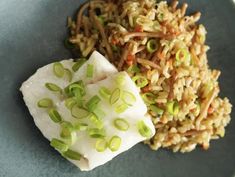 a plate with rice and vegetables on it