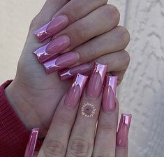 Pink Chrome French Tip, Tapered Square, Really Cute Nails, Pink Acrylic Nails, Square Acrylic Nails, Best Nail, Coffin Nails Designs