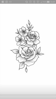 a black and white rose tattoo design on the back of a cell phone, with flowers in