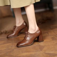 As low as $62.00 Casual Brown High Heel Block Heels, Heeled Oxford Shoes, High Heel Oxford Shoes, Shoes Business Casual, High Heel Oxfords, Shoes Business, Womens Footwear, Cheap Dress, Classic Leather