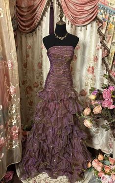 Maximalist Prom Dresses, Enchanted Theme Dress, 2010 Prom Dresses, Prom Dresses Extravagant, Purple Prom Dress Aesthetic, Fairy Core Prom Dress, Fairy Dress Prom, Fairy Dress Aesthetic, Mismatched Dresses