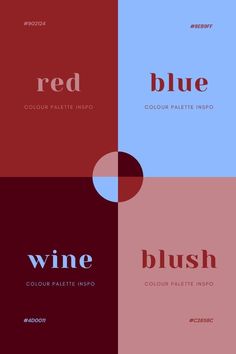 four different colors are shown with the word red, blue, and wine in them