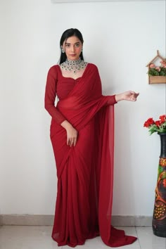 This Sarees item is sold by HouseOfPratibhaaa. Ships from India. Listed on Jun 1, 2023 Plane Saree Look, Diwali Sarees For Women, Red Simple Saree, Red Saree Wedding Party Wear, Red Party Wear Saree, Latest Sarees Designs 2024, Red Saree Styling, Elegant Saree Party Wear, Red Saree Blouse Design