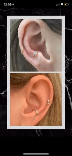 an ear with two different types of piercings