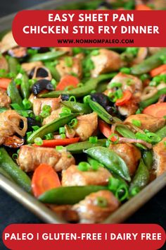 a sheet pan filled with chicken and veggies