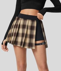 High Waisted Plaid Skirts, Plaid Skirts Pleated, Plaid Split Skirt, Skirt Tennis, Summer Plaid, Half Skirt, Bleach Wash, Red And Black Plaid, Fall Fashion Outfits