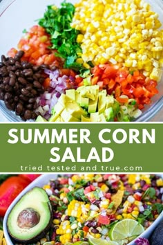 this summer corn salad is loaded with black beans, avocado, corn, and cilantro