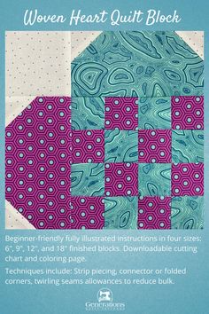 Woven Heart Quilt Block Tutorial (6x6 grid) Woven Patchwork Quilt Template, Simple Quilt Blocks Ideas, Easy Quilt Blocks Patterns, Valentine Topper, Simple Quilt Blocks, Quilted Heart Pattern, Heart Quilt Block, Quilt Heart, Patchwork Quilting Designs