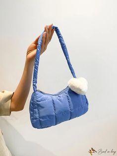 BirdinBag - Quilted Detail Blue Hobo Bag - Sleek Medium Size with Zipper Blue Rectangular Baguette Bag With Large Capacity, Winter Satchel Shoulder Bag With Zipper, Winter Satchel Shoulder Bag With Zipper Closure, Trendy Blue Bags For Winter, Trendy Blue Shoulder Bag For Winter, Blue Baguette Shoulder Bag With Large Capacity, Trendy Blue Winter Bags, Blue Rectangular Bags For Winter, Blue Handheld Bag With Zipper Closure