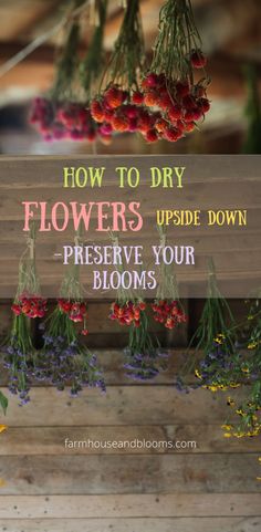 two pictures of flowers hanging to dry How To Hang Dried Flowers, How To Dry Wildflowers, How To Dry A Bouquet Of Flowers, Preserving Dried Flowers, Dry Bouquet Flowers, Hang Dried Flowers, Air Dry Flowers, Drying Out Flowers, How To Dry Bouquet Flowers