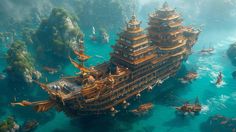 an artist's rendering of a floating city in the ocean