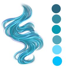 the blue hair color scheme is shown in three different shades