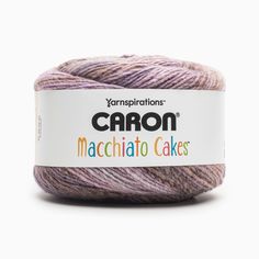 yarn with the words carbon machchato cakes written on it in white and purple