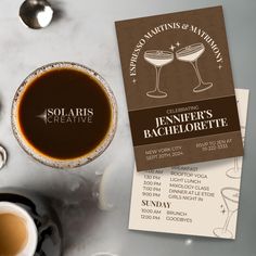 an image of a drink and menu for a bachelor party