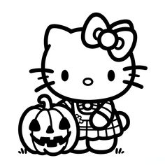 hello kitty with pumpkins coloring page