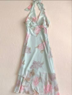 Pastel Halter Dress Summer Dresses Y2k, Sun Dress Aesthetic, Lavender Clothing, Summer Dresses Vintage, Thrifted Dresses, Y2k Summer Dress, Flower Outfit, Sundress Summer, Floral Summer Dress