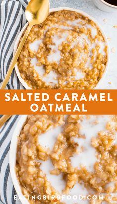 two bowls filled with salted caramel oatmeal