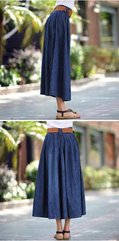 Ankle Length Long Denim Skirt Casual Midi Length Denim Blue Bottoms, Casual Denim Blue Midi Bottoms, Casual Midi Length Denim Skirt, Dressy Denim, Diy Denim Skirt, Jean Skirts, Modest Clothes, Diy Denim, Teacher Clothes