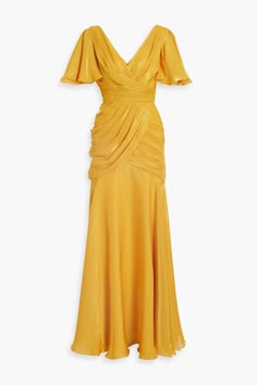 Shop on-sale THEIA Tamara wrap-effect metallic georgette gown. Browse the best deals from THEIA and luxury fashion at The Outnet. Hala Dress, Midi Dress Wedding Guest, Georgette Gown, Ink Clothes, Mother Of The Bride Dresses, Yellow Dress, Guest Dresses, Maxi Dresses, Classy Outfits