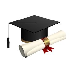 a graduation cap and diploma with a red ribbon