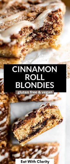 cinnamon roll blondies with glaze on top