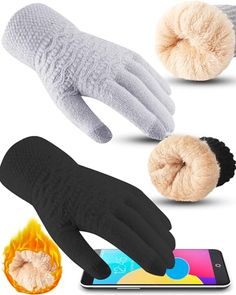 2 Pairs Winter Gloves for Women,Womens Knit Glove Soft Thick Fleece,Warm Touch Screen Texting Gloves (Black,Grey, One Size)18.99 #Apparel