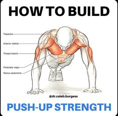 a poster with the words push - up strength and an image of a man doing push ups