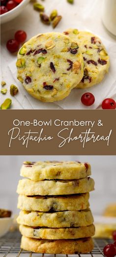 one bowl cranberry and pistachio shortbread cookies