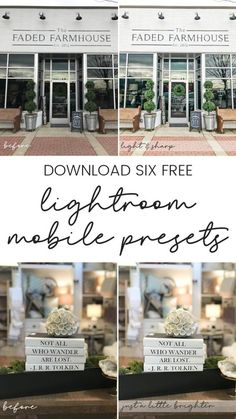 the front and side of a building with text overlaying it that reads, free lightroom marble presets