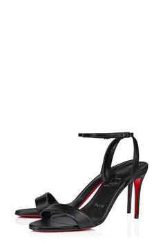 A slim profile and lofty stiletto heel add leg-lengthening lift to a minimalist leather sandal topped with a graceful ankle strap. Christian Louboutin's iconic red sole—born from a fateful brush with red nail lacquer—adds a burst of signature color to every step. 3 1/4" (85mm) heel Adjustable ankle strap with buckle closure Wipe with a soft, dry cloth and store in a dust bag Please note the red lacquer on soles will wear off as a result of normal use. To minimize the effect, avoid wearing in wet Contemporary Accessories, Beach Wear Outfits, Satchel Tote Bag, Red Nail, Red Lacquer, Strap Sandals Women, Red Sole, Wet Weather, Designer Clothes For Men