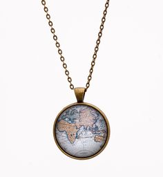 World Map Necklace - Globe Necklace - Atlas Necklace - Adventure Necklace - Blue Necklace - Gift for Travelers Explorer - Gift for Him Adventure Necklace, Xmas Gifts For Him, Globe Necklace, Gold World Map, World Map Necklace, Traveling Around The World, Map Jewelry, Atlas Map, Stocking Stuffers For Women