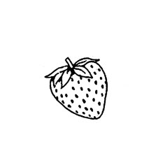 a black and white drawing of a strawberry