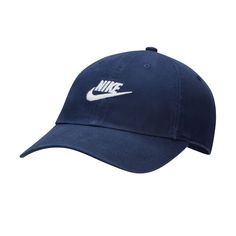 A classic mid-depth cap with plenty of styling options, this Nike Club Cap comes in smooth cotton twill that has a soft wash for easy comfort from day 1. The precurved bill lends itself to casual styling, and the adjustable back-strap lets you find the right fit. Benefits Nike Club caps feature a mid-depth design with classic style, versatile for any occasion. Cotton twill feels soft and smooth on your skin for easy, all-day wear. Mid-depth design fits just above the head for a versatile profile Nike Azul, Almost Skateboards, Baker Skateboards, Visor Beanie, Navy Cap, Stance Socks, Nike Hat, Sport Bh, Midnight Navy