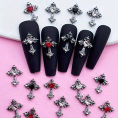 - Quantity: 4pcs/ bag Mixed colors Cross Nail Charm, Cross Nails, Nail Art Jewelry, Metal Cross, Nail Art Rhinestones, Nail Art Supplies, Girls Nails, Mix Style, Nail Charms