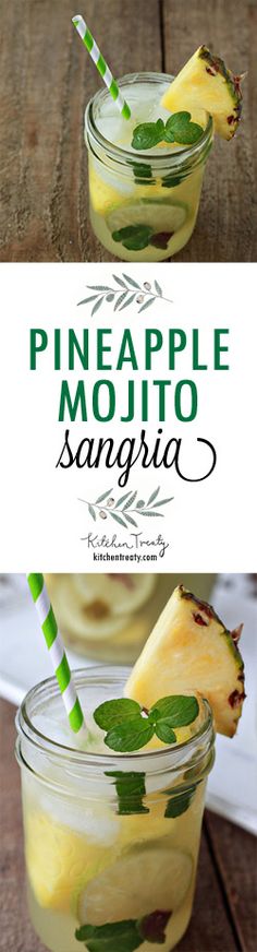 pineapple mojito sangria in a mason jar