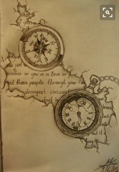 a piece of paper with writing on it and a drawing of a pocket watch in the middle