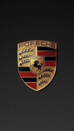 the porsche logo is shown on a black background with red, green and yellow stripes