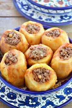 some tasty looking pastries in a blue bowl