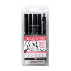 three pens in a package with black ink